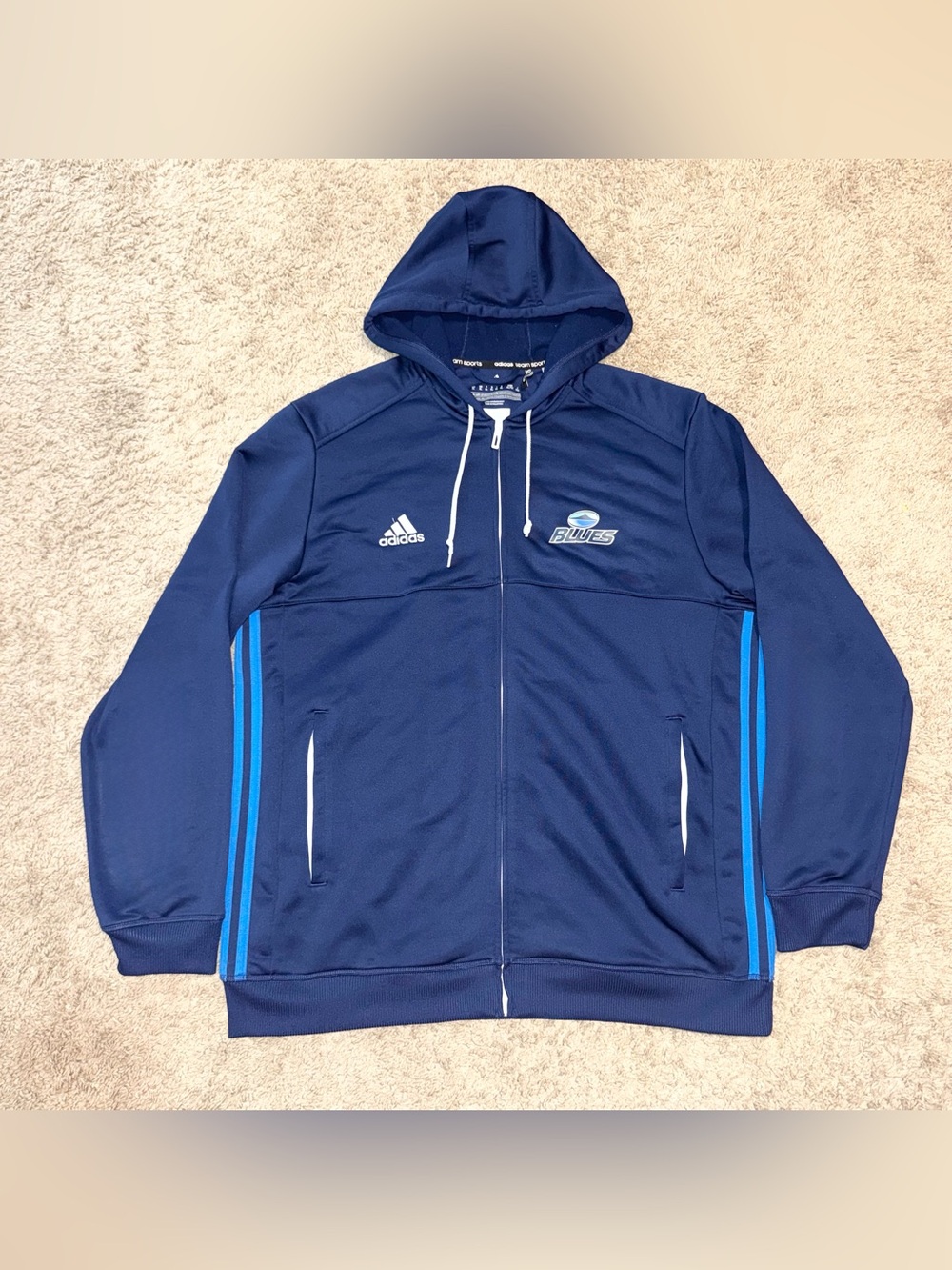 Auckland Blues Rugby Adidas Team Sports Athleisure Full Zip Hoodie Adult XL